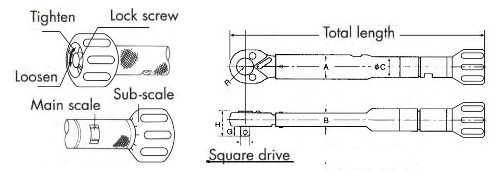 Cần xiết lực đặt lực, cờ lê lực đặt lực trước, cờ lê lực 3/8