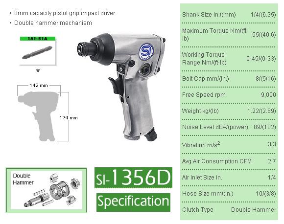 Súng vặn vít, súng bắn vít, súng vặn vít Shinano, súng Shinano SI-1356D, momen xiết 55Nm