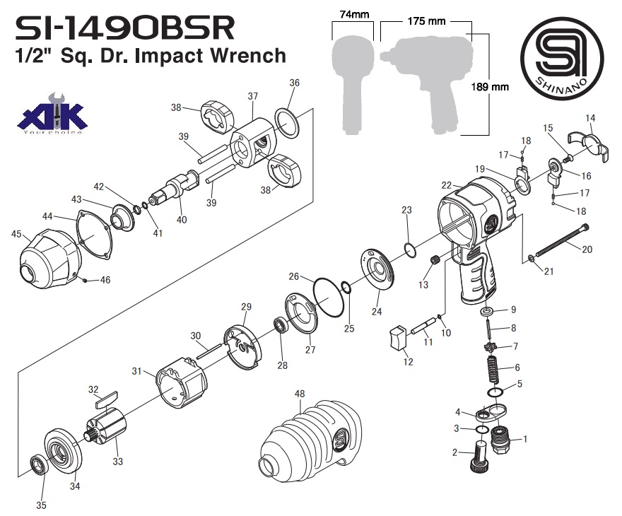 Phụ tùng thay thế, phụ tùng súng vặn ốc, phụ tùng Shinano, Shinano SI-1490BSR