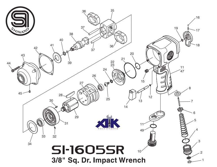 Phụ tùng, danh mục phụ tùng, phụ tùng súng vặn ốc, SI-1605SR, parts list