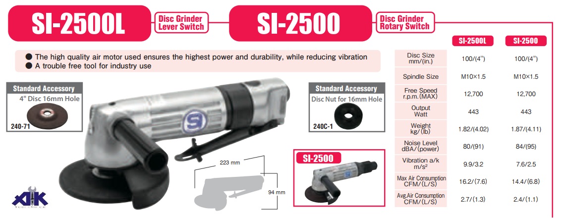 Máy mài đĩa Shinano, SI-2500L, SI-2500, đĩa mài 100mm, máy mài khí nén