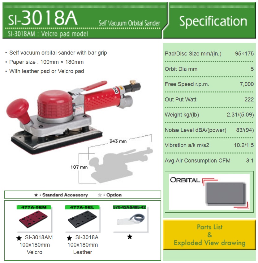 Máy chà nhám hút bụi, Shinano SI-3018AM, chà nhám Shinano