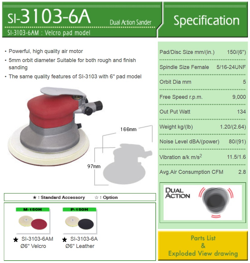 Máy chà nhám 6 inch, Shinano SI-3103-6AM, máy chà nhám tròn