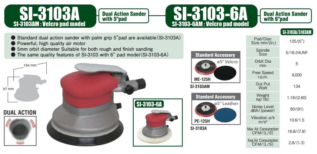 Máy chà nhám tròn 5 inch, Shinano SI-3103AM, máy chà nhám sơn,