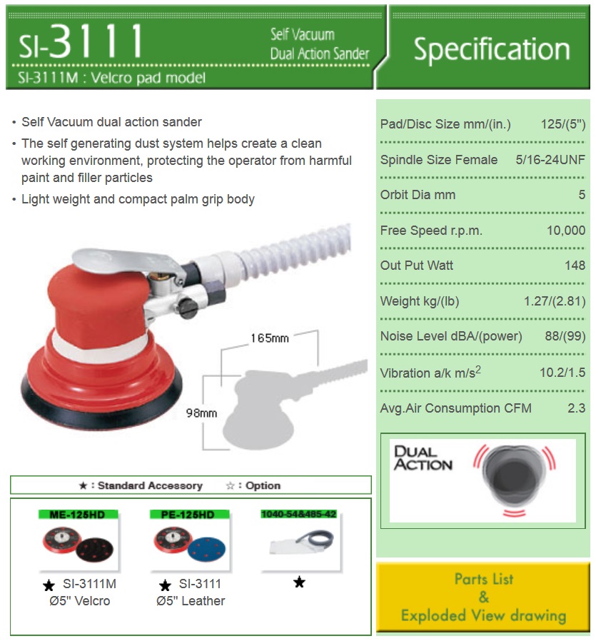 May chà nhám SI-3111M, Shinano SI-3111M, chà nhám đĩa 125mm
