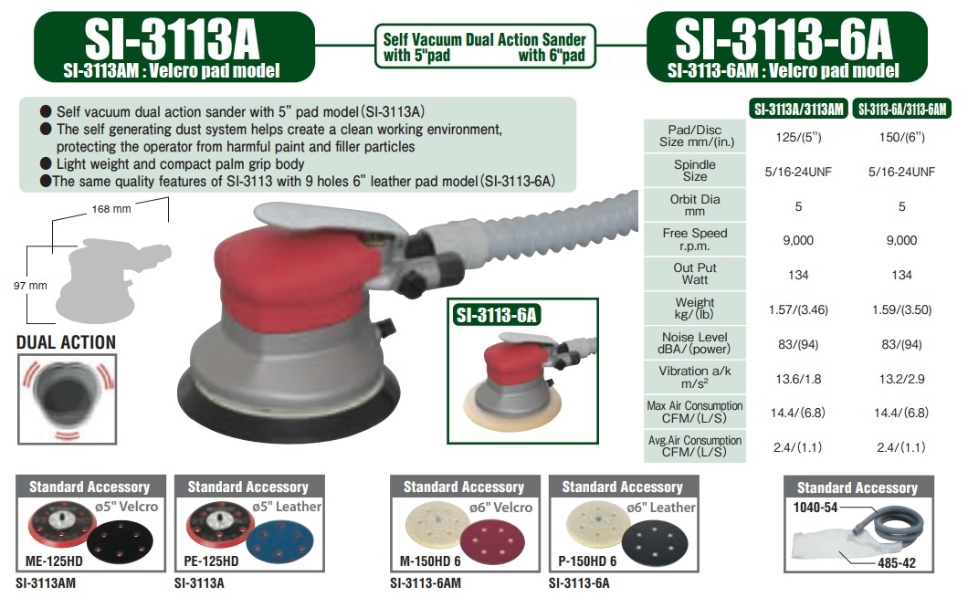 Máy chà nhám tròn, chà nhám hút bụi, Shinano, SI-3113AM, chà nhám 5 inch