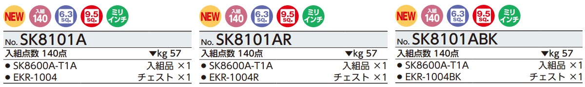 Bộ dụng cụ SK8101A, SK8101AR KTC, SK8600A-T1A, SK8101AR