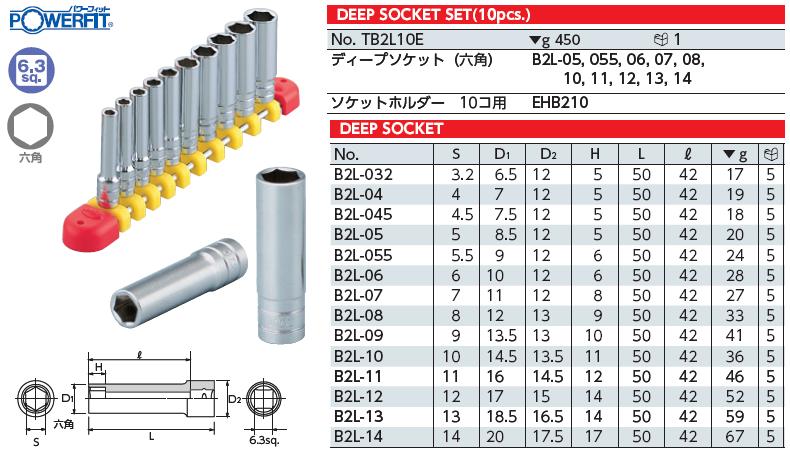 Bộ tuýp dài loại 1/4 inch, KTC TB2L10E, bộ đầu khẩu dài loại 1/4 inch,