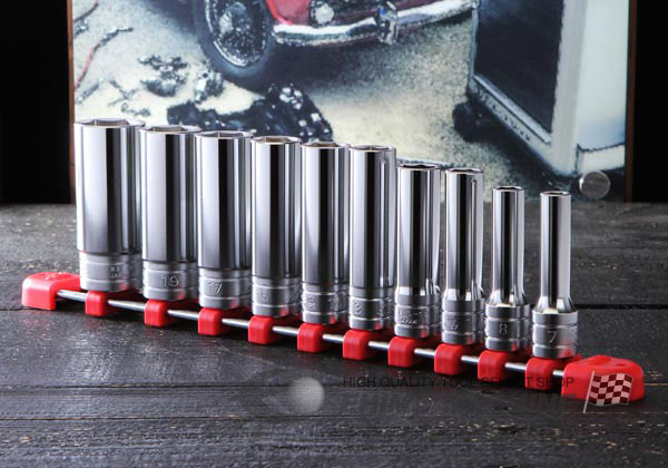 Bộ tuýp 3/8 inch gồm 10 cỡ, KTC TB3L10, bộ khẩu dài loại 3/8 inch, bộ khẩu từ 7 đến 22mm loại 3/8 inch