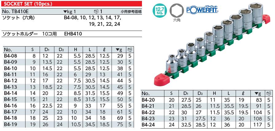 Bộ tuýp 1/2 inch, bộ tuýp KTC gồm 10 cỡ, KTC TB410E