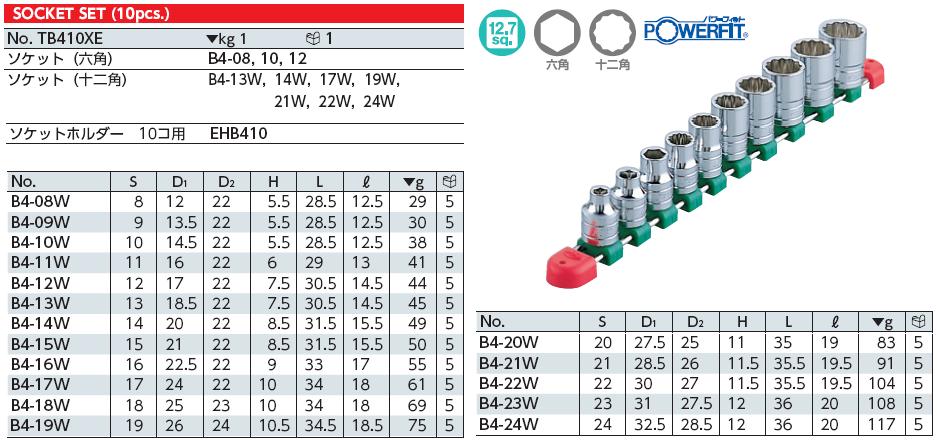 Bộ tuýp 1/2 inch loại 12 cạnh, bộ tuýp 12 cạnh loại 1/2 inch, KTC TB410XE