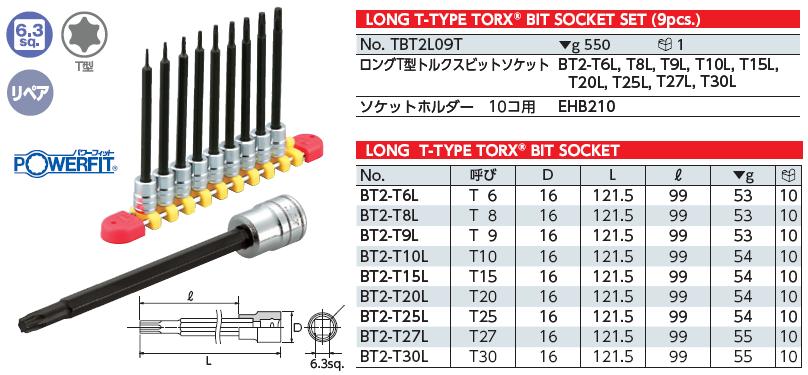 Bộ hình bông, lục giác bông từ T6 đến T30, bộ sao KTC Nhật, KTC TBT2L09T, bộ đầu lục giác bông từ T6 đến T30