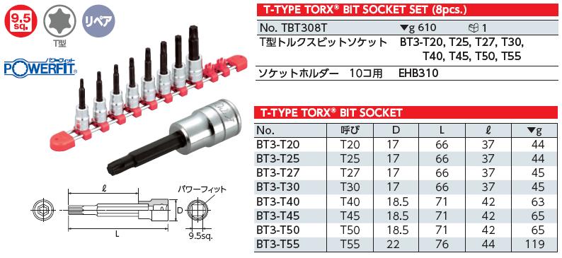 Bộ lục giác bông dạng khẩu 3/8 inch, bộ lục giác bông đầu khẩu 3/8, KTC TBT308T