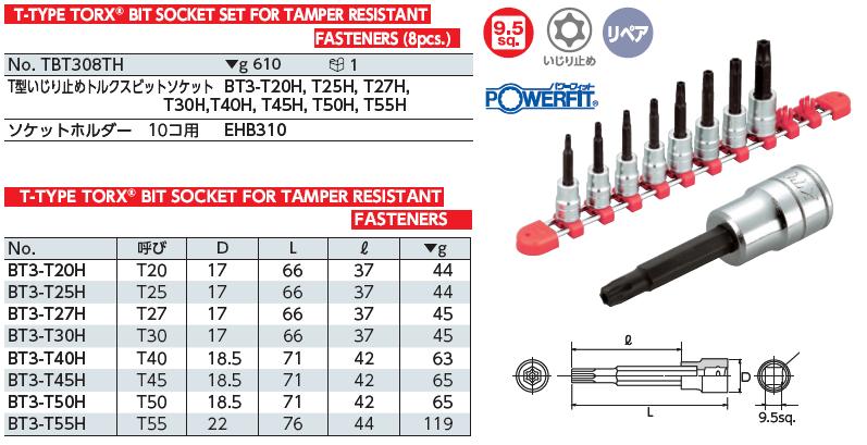 Bộ khẩu lục giác bông 3/8 inch, hoa thị có lỗ, lục giác bông có lỗ, KTC TBT308TH