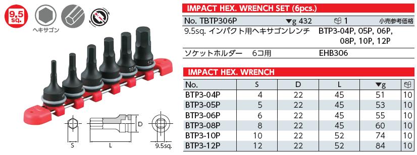 Bộ lục giác, khẩu loại 3/8 inch, bộ lục giác với tuýp nối 3/8 inch, KTC TBTP306P, súng 3/8