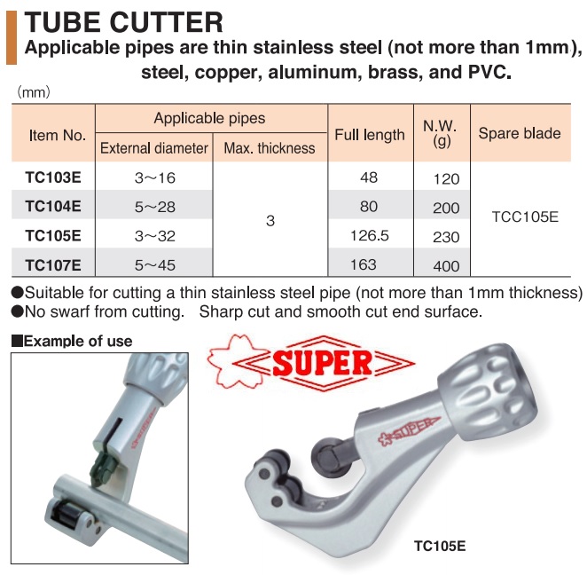 Dao cắt ống, Super TC105E, dao cắt ống nhựa, dao cắt ống TC105E, Super Nhật