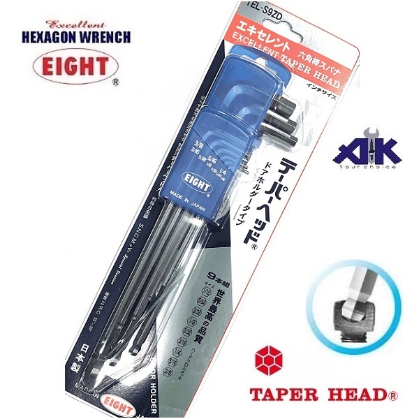 Bộ lục giác hệ inch 9 chi tiết, Eight TEL-S9ZD, bộ lục giác đầu bi hệ inch