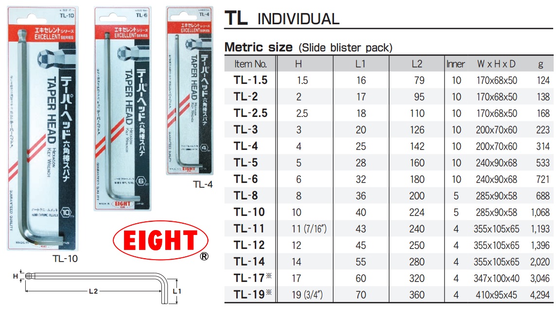 Lục giác chìm dòng TL, Eight TL, lục giác đầu bi, TL-5 Eight, Eight TL-4, lục giác chữ L,