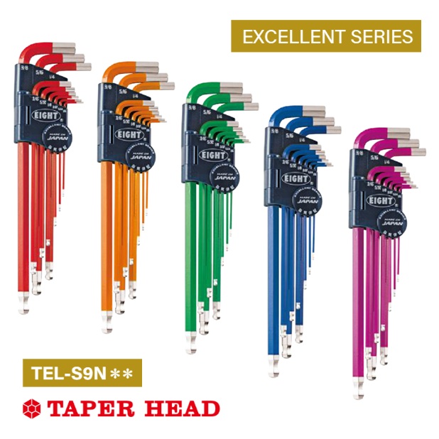 Bộ lục giác đồng màu, bộ hệ inch, Eight TEL, 1/16-3/8 gồm 9 cỡ