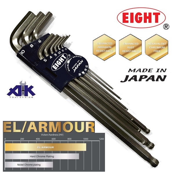 Bộ lục giác chìm 9 cỡ nhập khẩu, Eight TLS-9NB, bộ lục giác Eight Tool, eight.com.vn