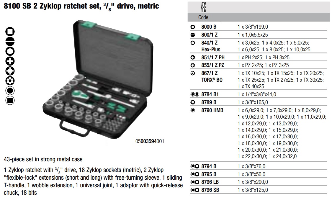 Bộ đầu tuýp Wera, bộ dụng cụ Wera, dụng cụ Wera Germany, Wera 05003594001,, bộ tuýp Wera 43 chi tiết loại 3/8 inch
