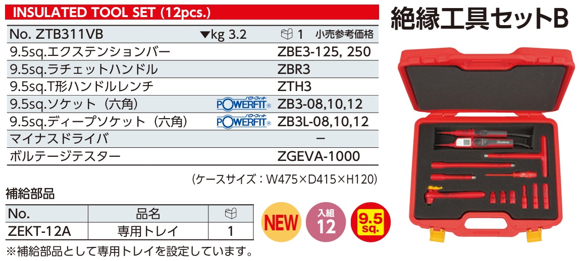 Bộ dụng cụ cách điện, KTC ZTB311VB, dụng cụ cho xe điện, IEC 60900