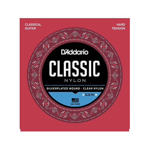 D'Addario EJ27H Student Nylon Classical Guitar Strings, Hard Tension, Clear/Silverplated Wound