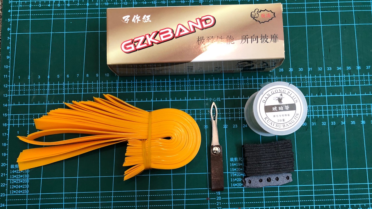 20 bộ thun GZK BAND cắt sẵn + 15 miếng da xịn + 1 cuộn cột 5 mét + 1 dụng cụ luồn thun và to lỗ da