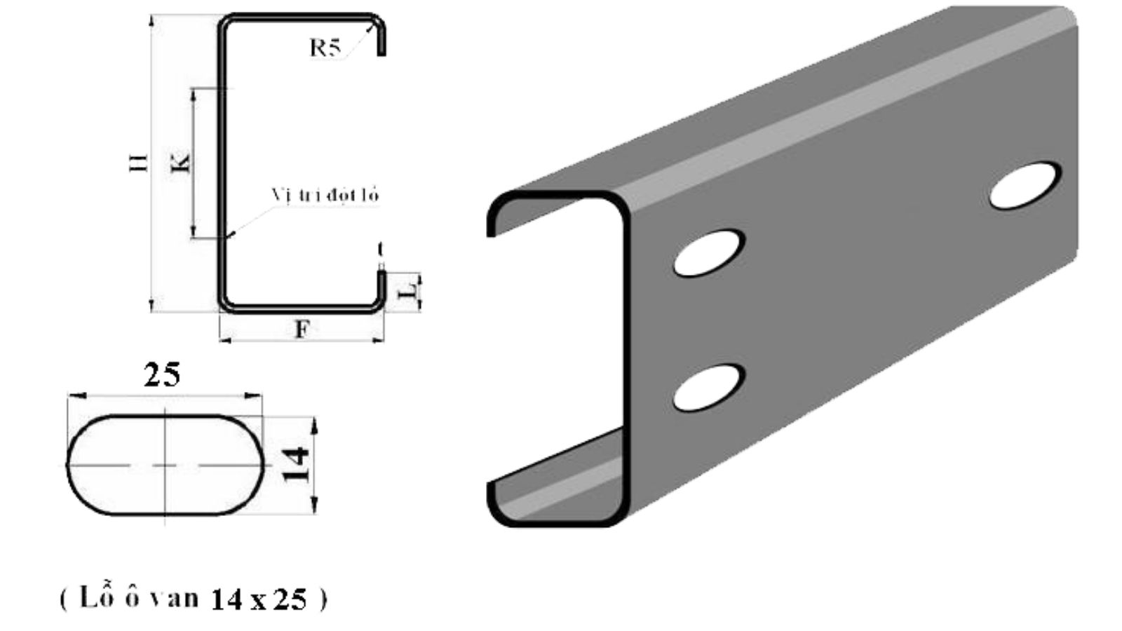 Thép hình C là loại thép cán có tiết diện dạng chữ C
