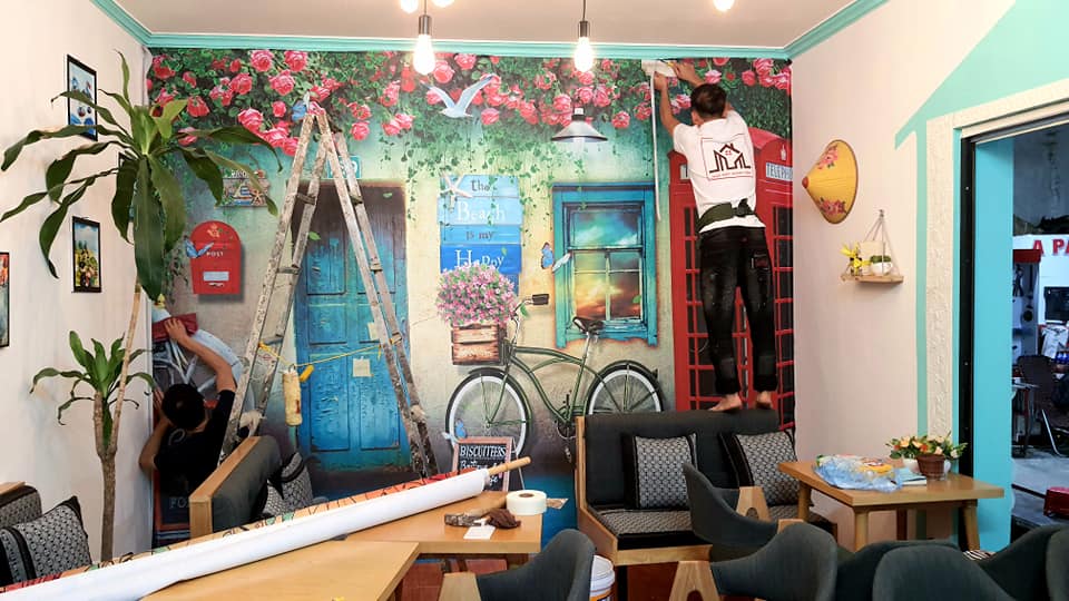 tranh dán tường 3D tại A Páo Coffee & Tea Sapa