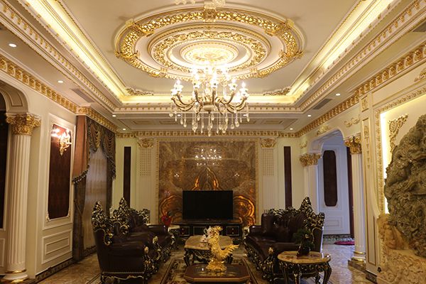 Trần thạch cao phòng khách tân cổ điển