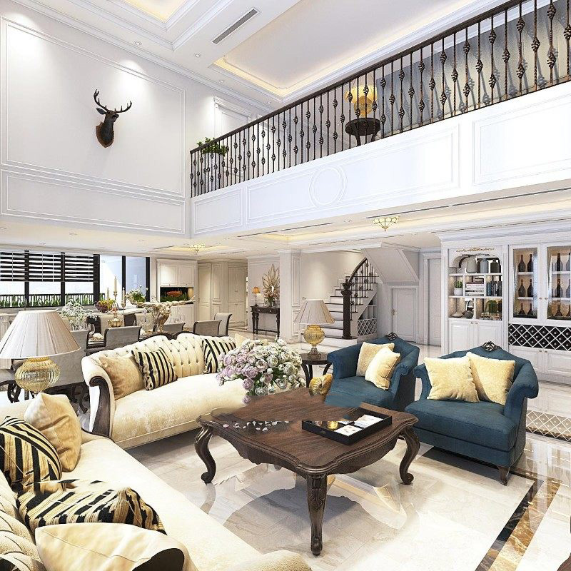 Thiết kế nội thất phòng khách tân cổ điển tại Lào Cai Sapa (14)