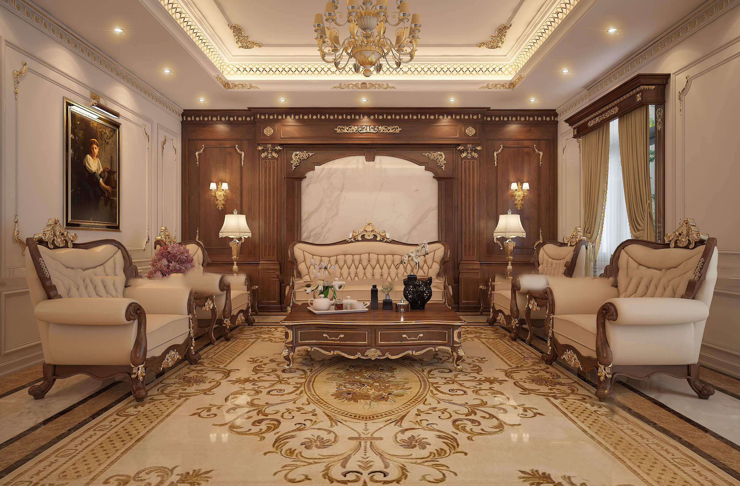 Thiết kế nội thất phòng khách tân cổ điển tại Lào Cai Sapa (2)