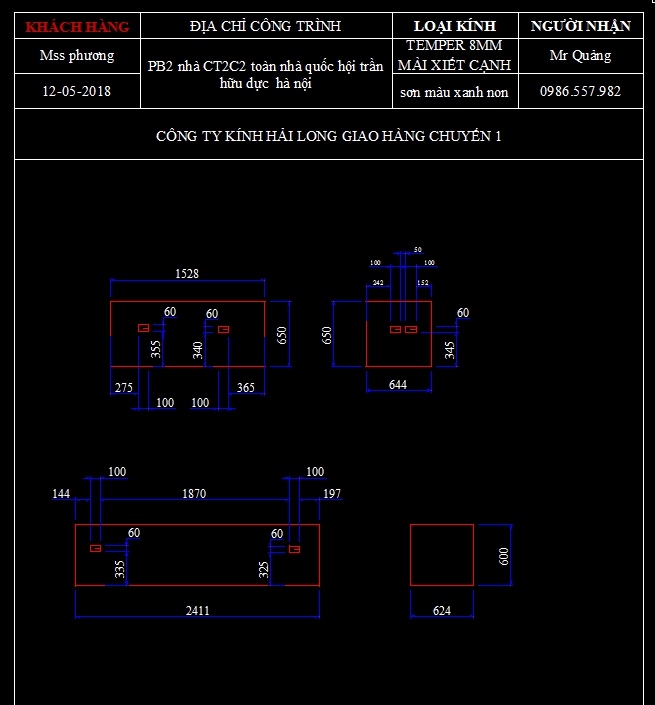 bản vẽ đặt kính sơn màu ốp tường bếp nhà chị Phương - tòa nhà quốc hội trần hữu dực nam từ liêm hà nội