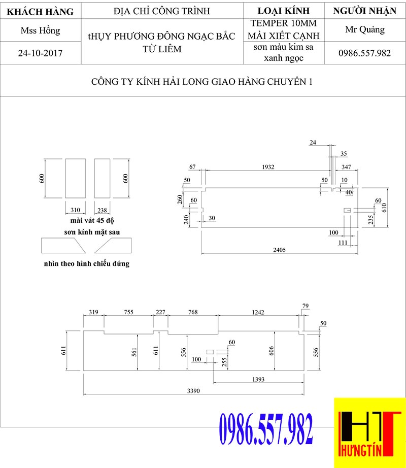 bản vẽ đặt kính ốp bếp sơn màu thụy phương bắc từ liêm hà nội