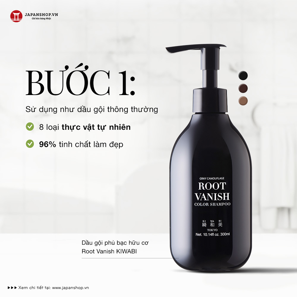 Dầu gội nhuộm tóc phủ bạc hữu cơ Root Vanish KIWABI