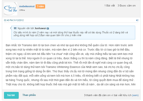 “uống Transino có hết nám không?