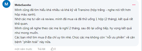 “uống Transino có hết nám không?