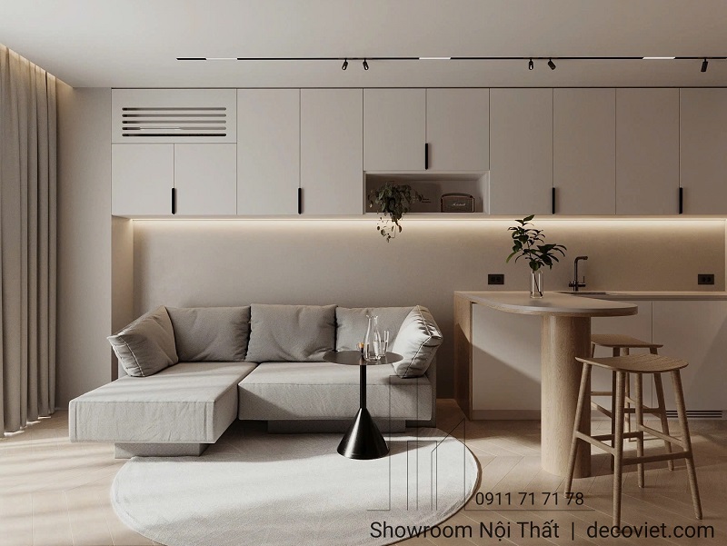 Nội thất nhà phố sang trọng với chất liệu gỗ công nghiệp.