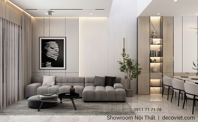 Thiết kế nội thất phòng khách liền bếp hiện đại.