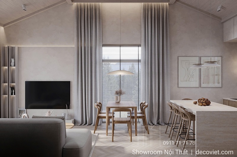 Phối cảnh thiết kế nội thất phòng ăn đơn giản mà ấn tượng.