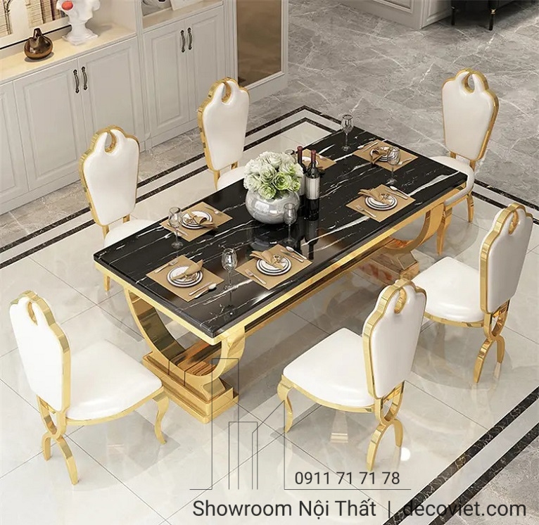 bàn ăn mặt đá tân cổ điển