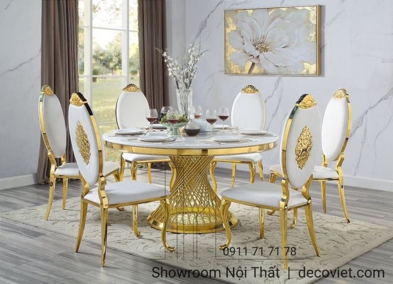 Bàn ăn tròn xoay phong cách tân cổ điển