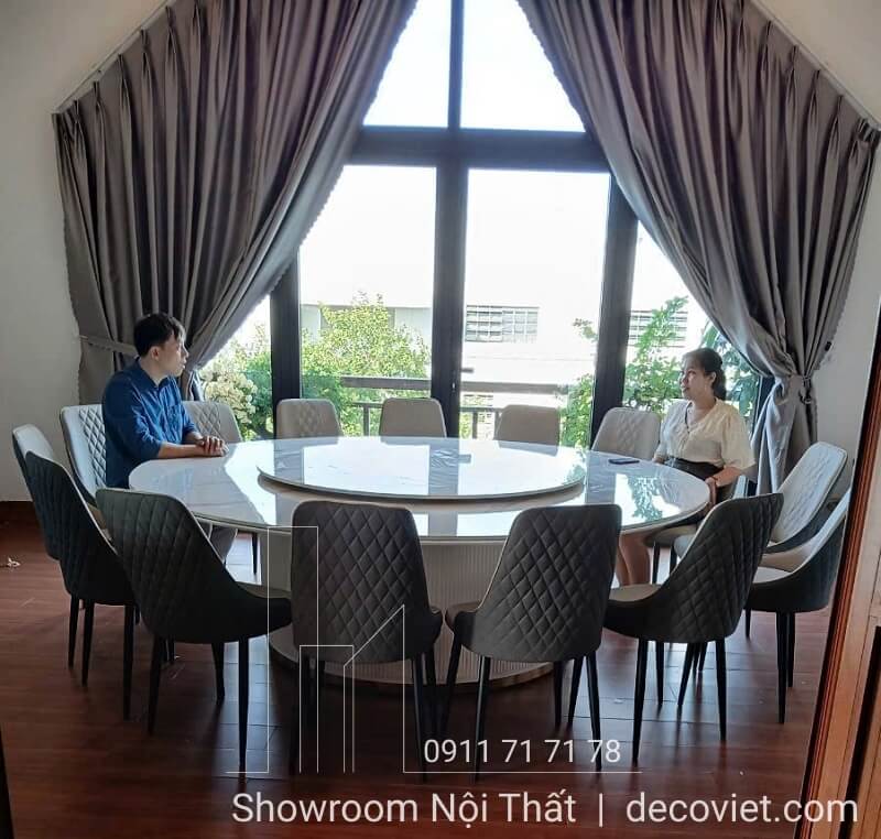 Bàn ăn tròn xoay 2m4 16 ghế sang trọng