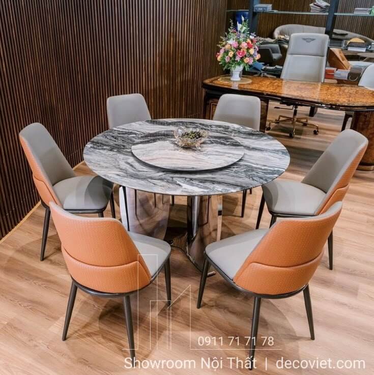 Bàn ăn chân inox mặt đá tròn nhập khẩu sang trọng
