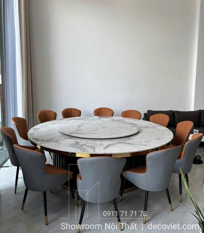 Bàn ăn tròn 10 ghế, kích thước tiêu chuẩn cho phòng ăn rộng hoặc biệt thự.