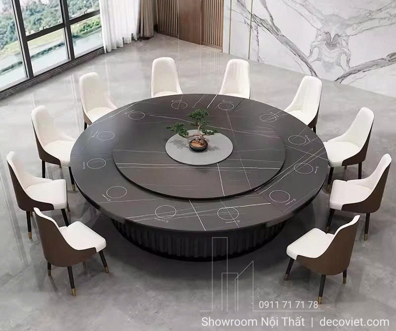 Bàn ăn tròn 16 ghế, kích thước lớn cho không gian tiệc sang trọng.