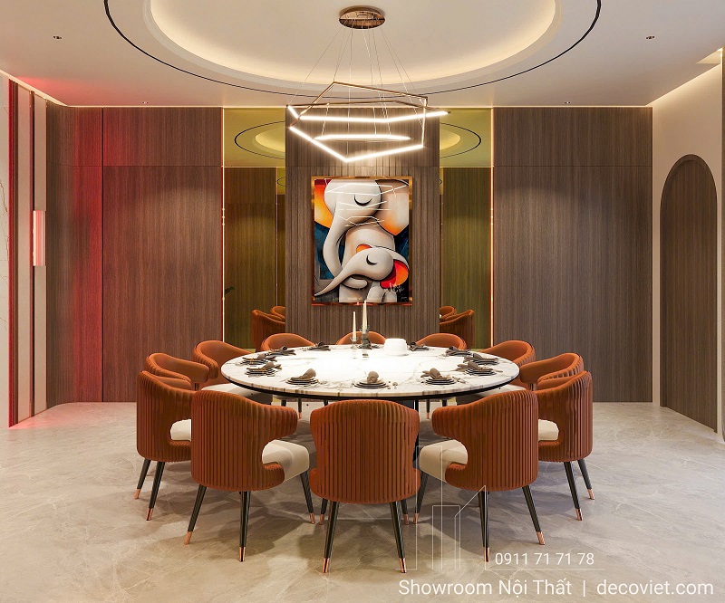 Bàn tròn 2m – kích thước tiêu chuẩn cho 10–12 người.