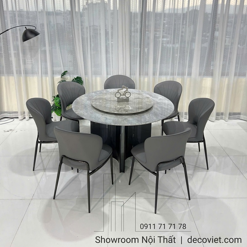 Bàn ăn tròn mặt đá cao cấp, kích thước chuẩn cho 6-8 người.