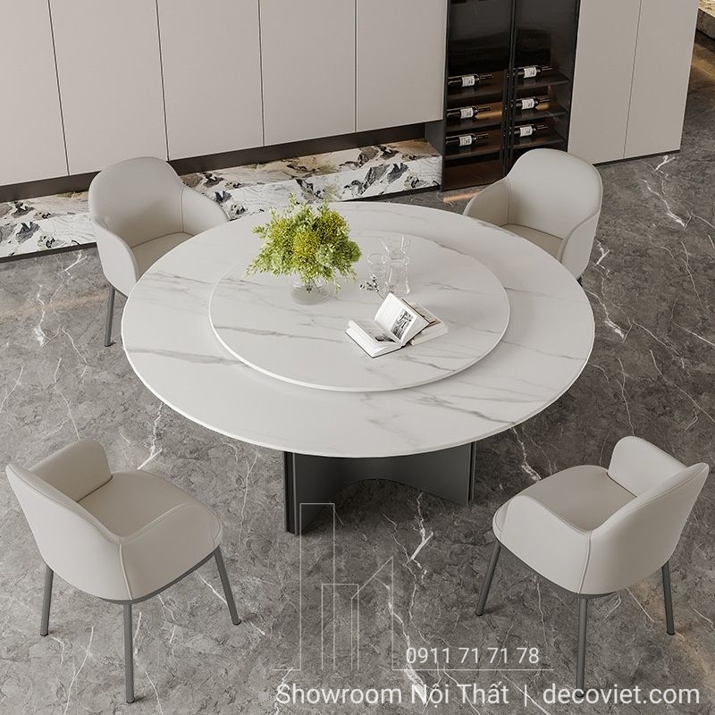 Bàn ăn tròn 4 ghế chân inox, nhỏ gọn cho căn hộ hoặc nhà phố.